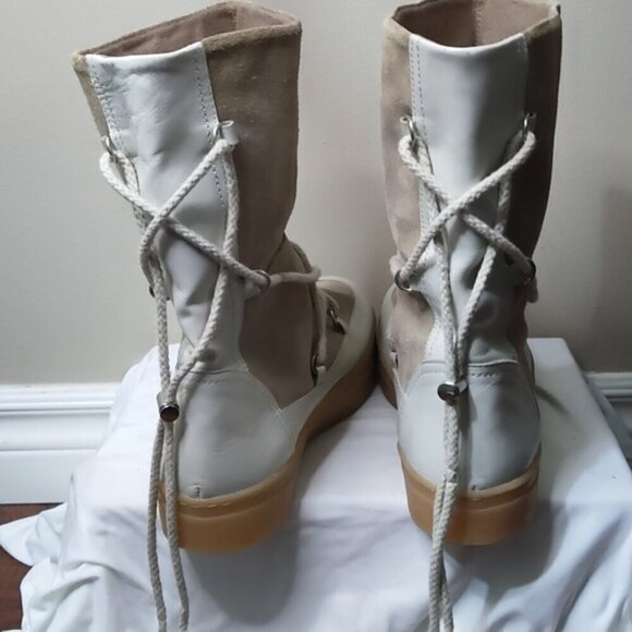 ZARA Split Suede Leather Lace up boots sz 41 Beige White sz 10 US - Picture 3 of 13